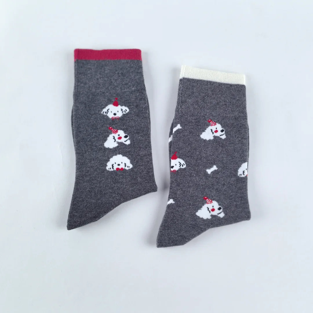 Cotton Blend Puppy Print Mid Calf Socks - 5
