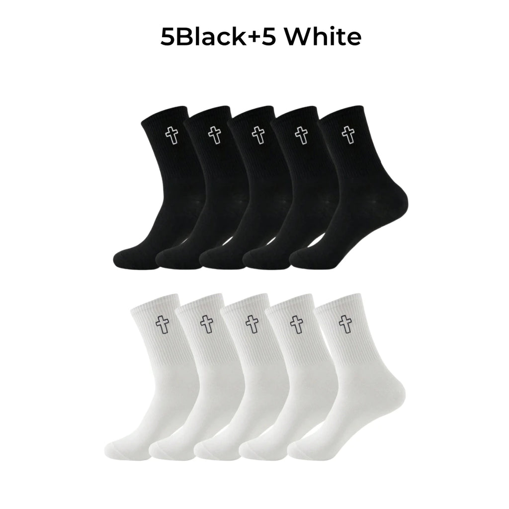 Polyester Elastane Crew Socks Cross Pattern
