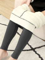 Polyester Lamb Fleece Thermal Leggings High Waist Winter Tights