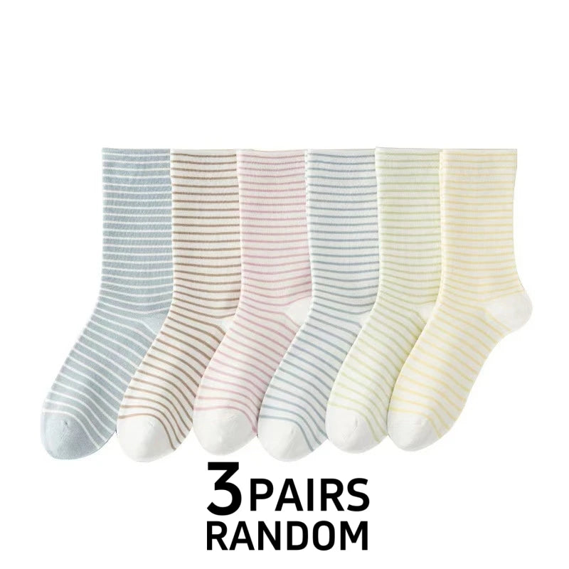 Polyester Elastane Striped Crew Socks