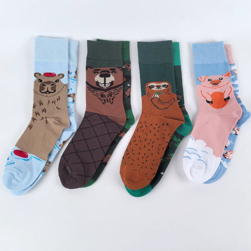 Cotton Blend Cartoon Animal Crew Socks