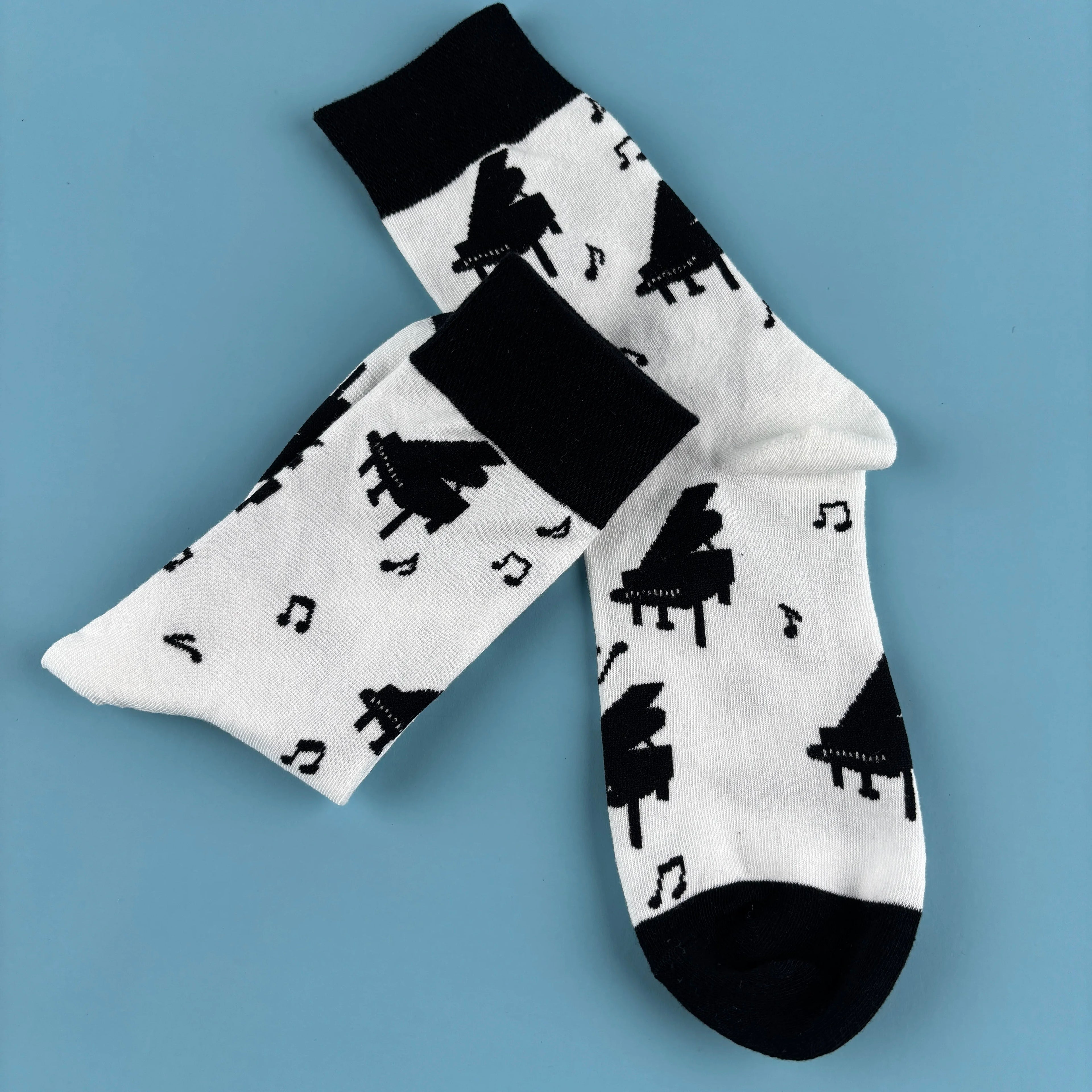 Cotton Blend Music Print Crew Socks