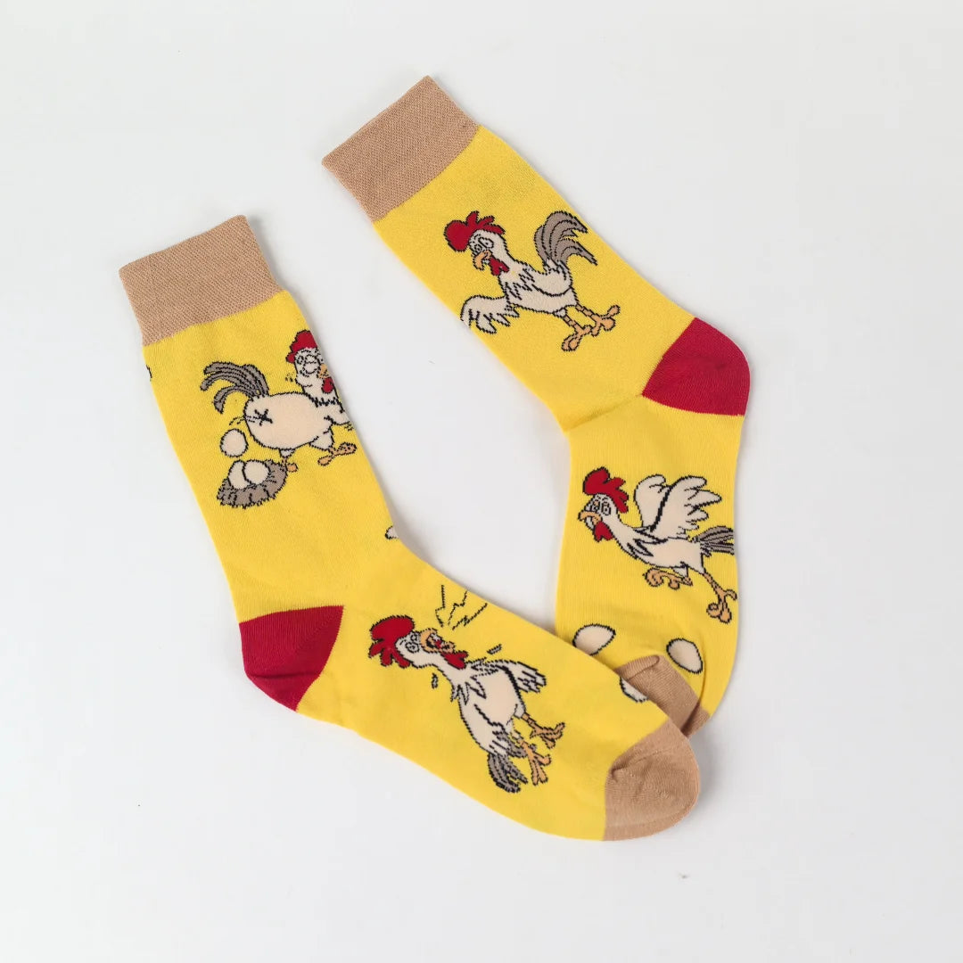 Cotton Blend Hen Pattern Crew Socks - 9