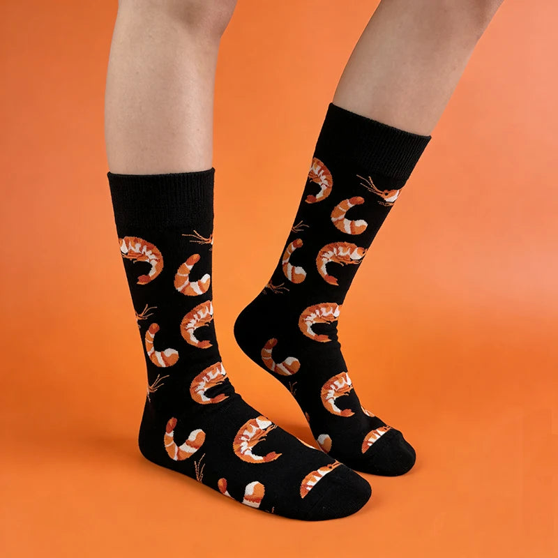 Polyester Elastane Shrimp Print Mid Calf Socks
