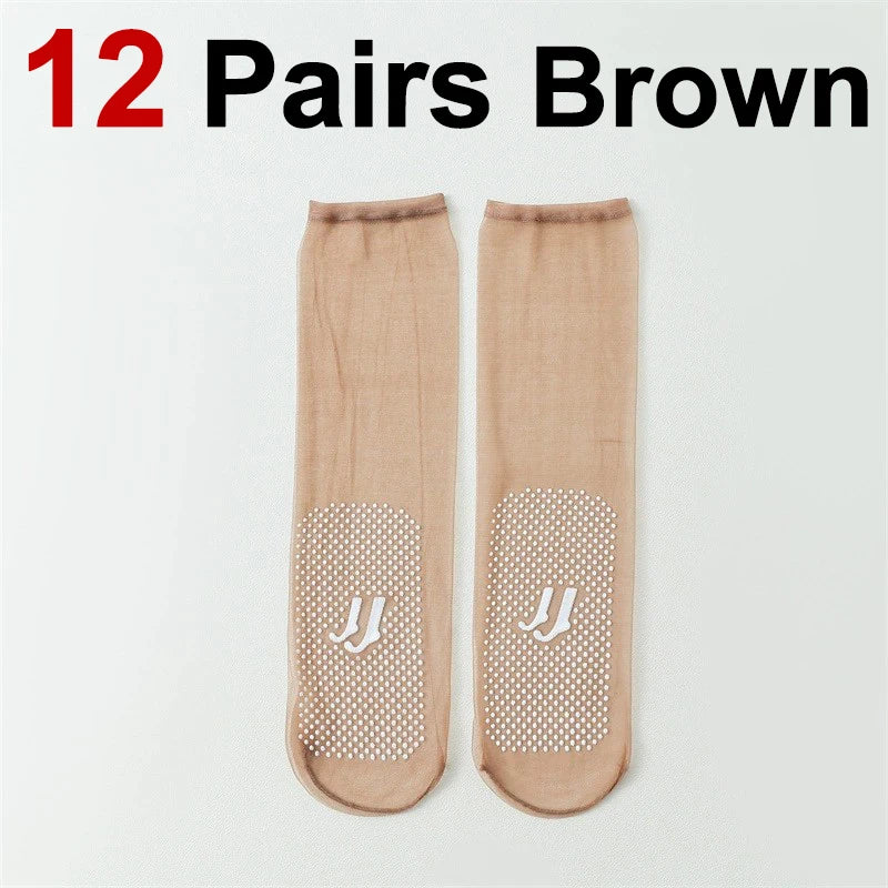 12 Pairs Nylon Spandex Anti Slip Invisible Silk Stockings