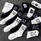Polyester Elastane Cartoon Bear Crew Socks Five Pair Set