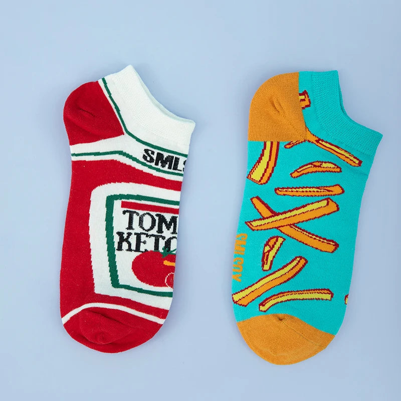 Cotton Blend French Fries And Ketchup Pattern Ankle Socks - 4
