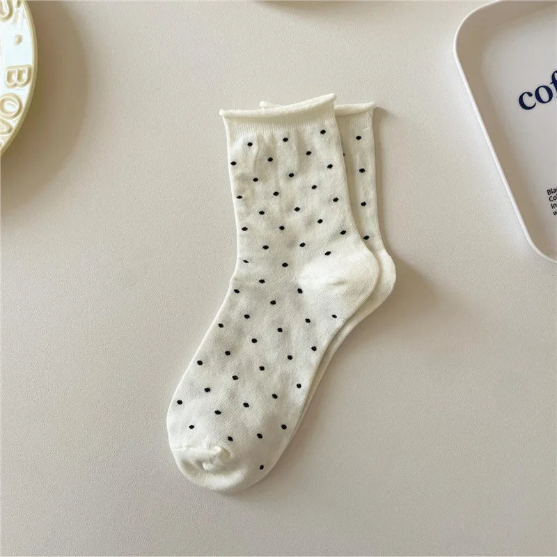 Polyester Elastane Polka Dot Mid Tube Casual Socks