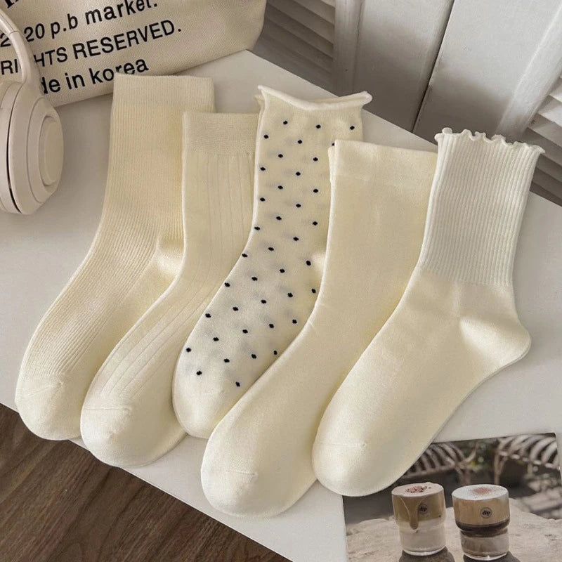 Polyester Elastane Casual Mid Tube Socks For Women