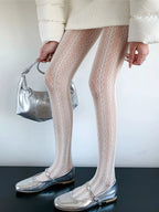 Nylon Elastane Jacquard Mesh Vertical Striped Tights