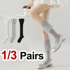 Polyester Spandex Floral Lace Hollow Knit Mid Tube Casual Socks