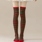 Striped Cotton Polyester Thigh High Stockings