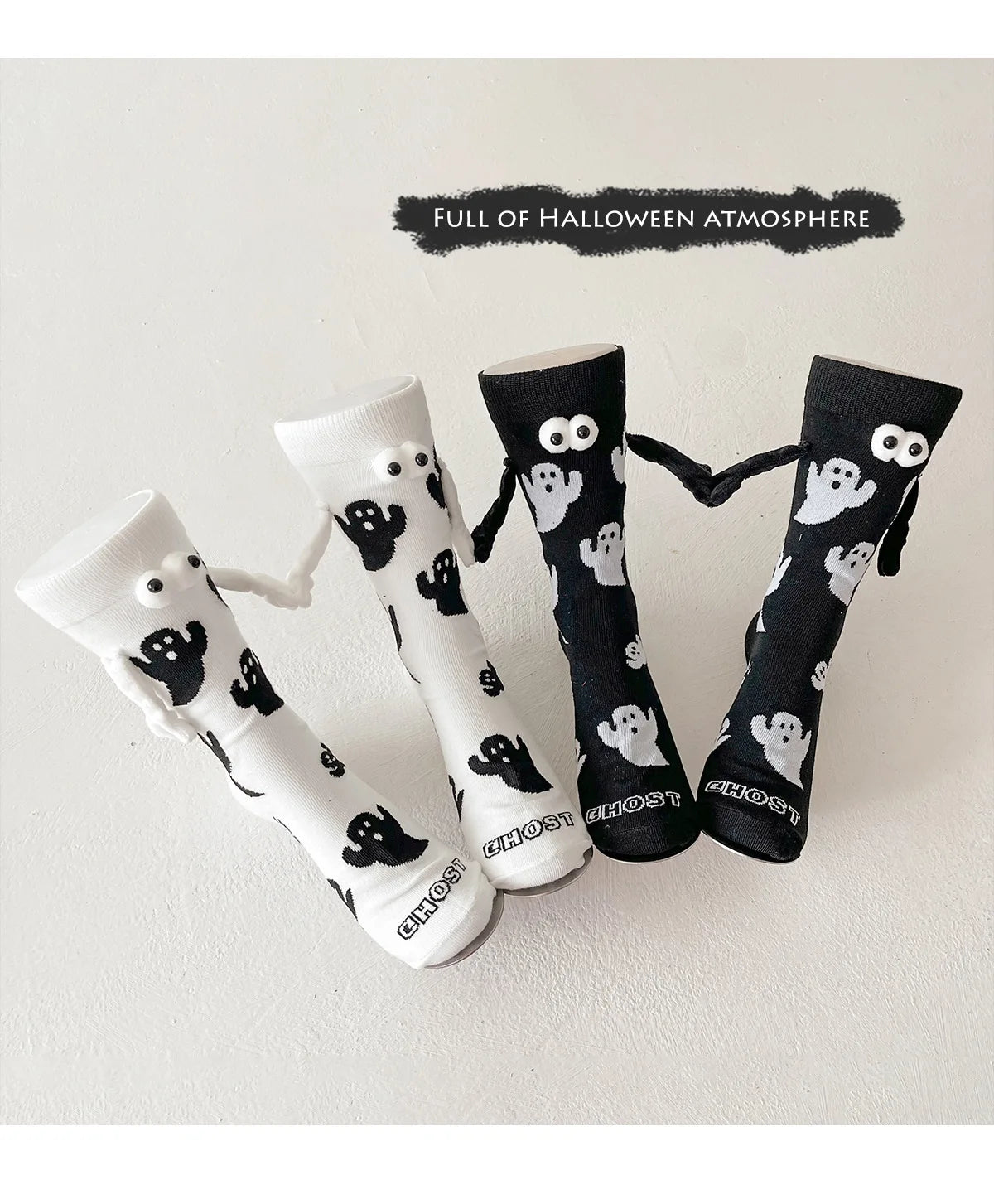 Cotton Ghost Design Magnetic Hand Holding Crew Socks - 9