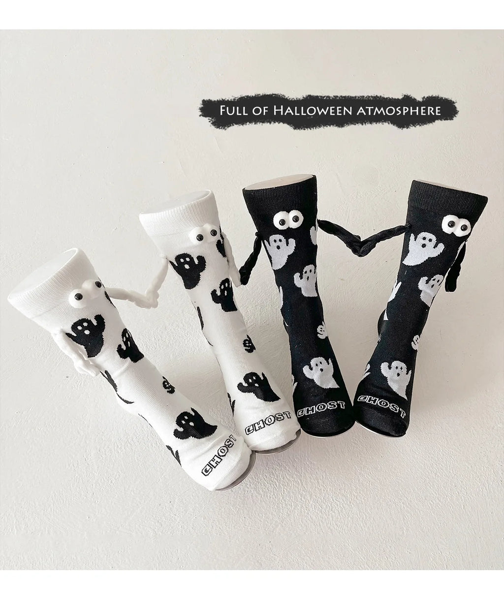 Cotton Ghost Design Magnetic Hand Holding Crew Socks