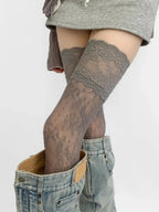 Nylon Floral Lace Thigh High Stockings