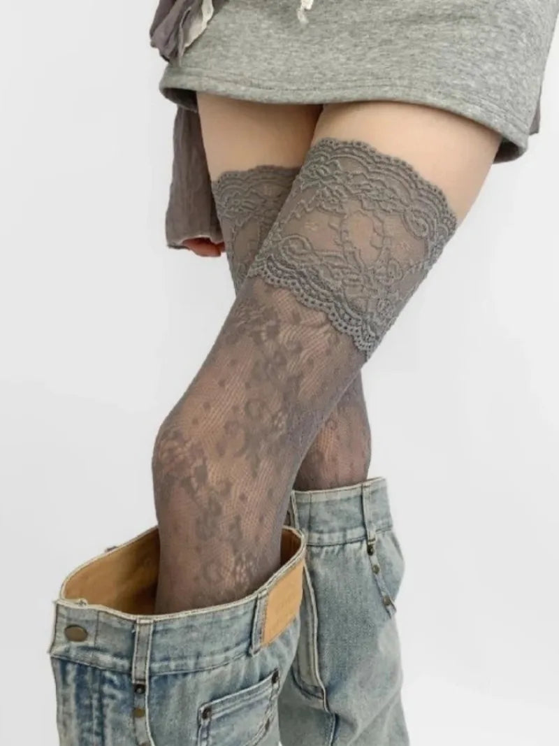 Nylon Floral Lace Thigh High Stockings