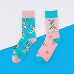 Cotton Blend Spotted Dog Print Mid Tube Socks
