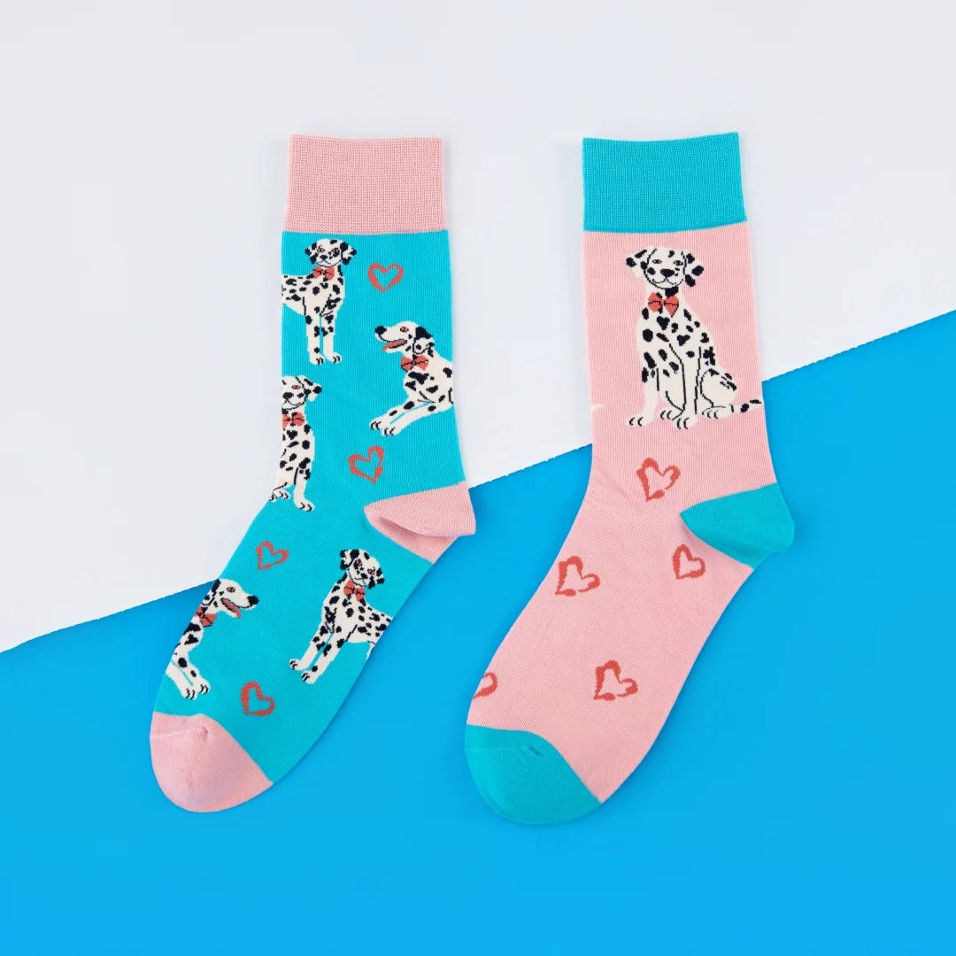 Cotton Blend Spotted Dog Print Mid Tube Socks