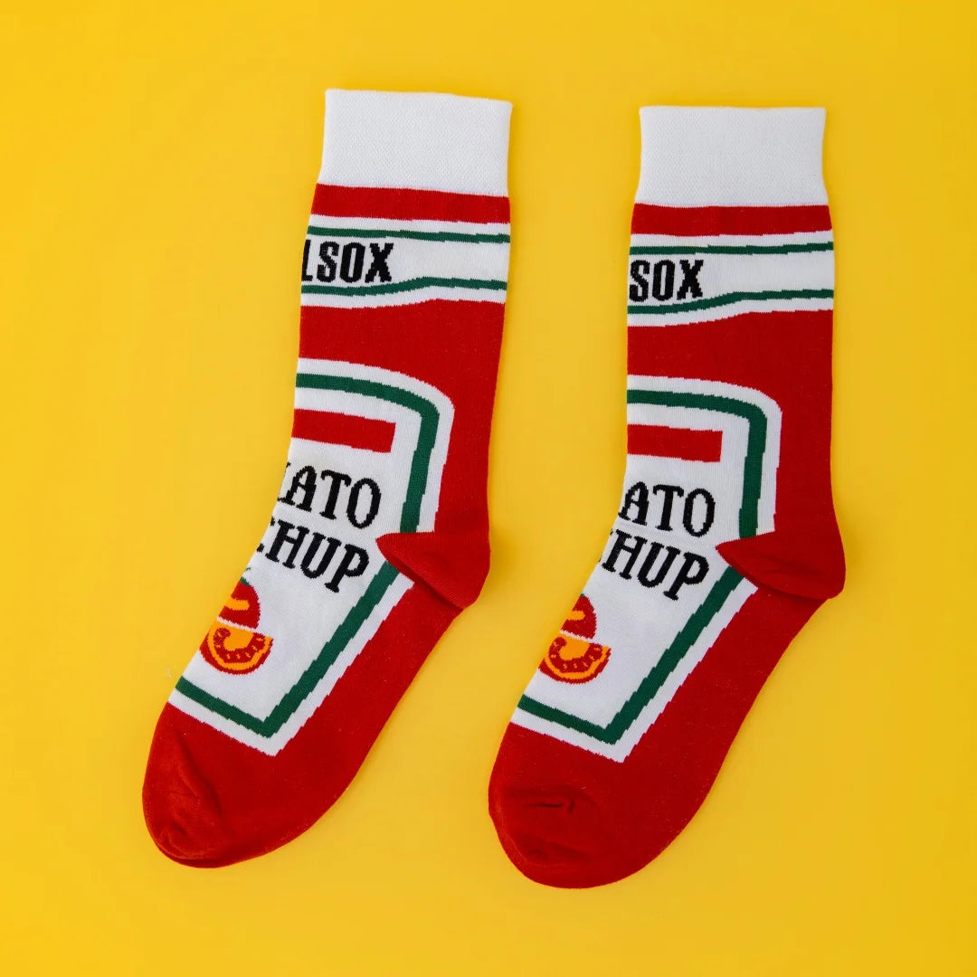 Cotton Blend Ketchup Print Crew Socks - 7