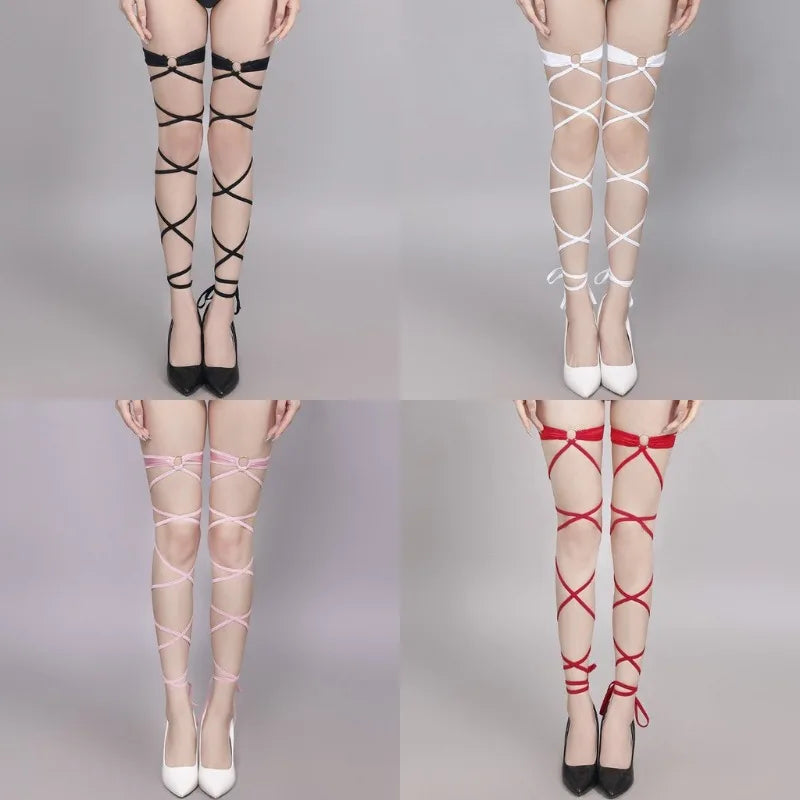 Elastic Nylon Bandage Cross Strap Tights