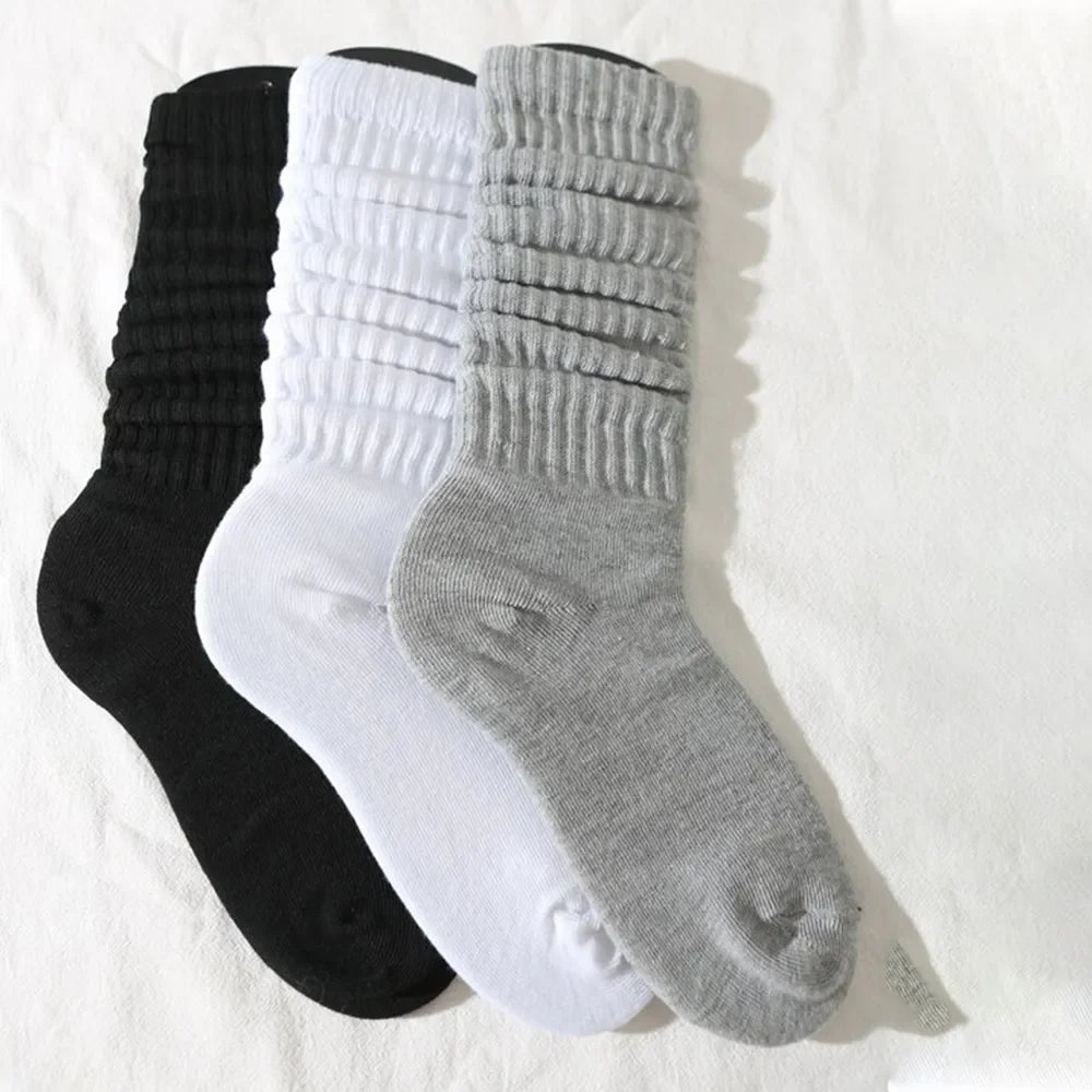 Polyester Elastane Pleated Mid Length Women Casual Socks