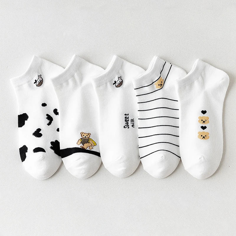 Polyester Elastane Cartoon Print Low Cut Casual Womens Socks