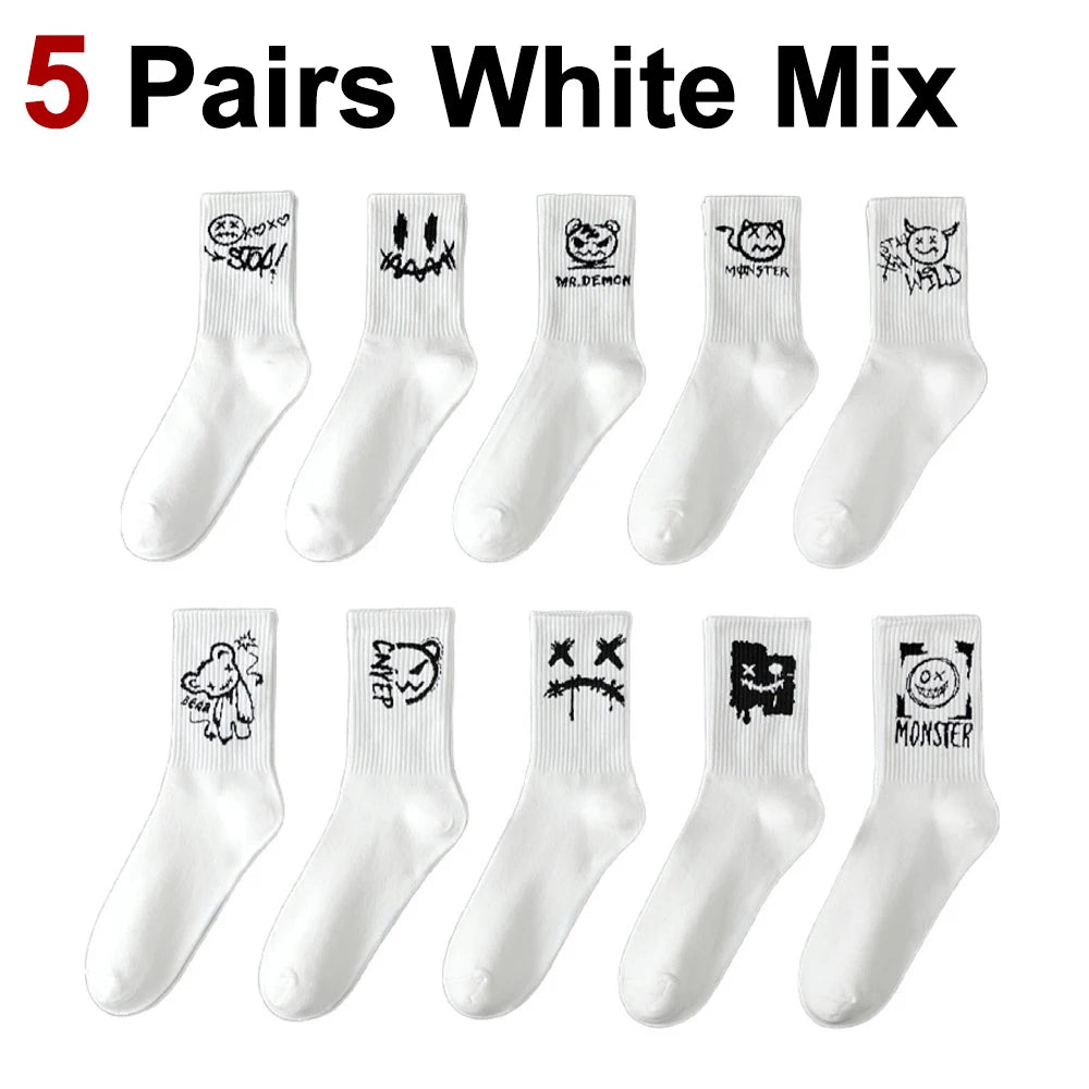 Polyester Spandex Graffiti Crew Socks