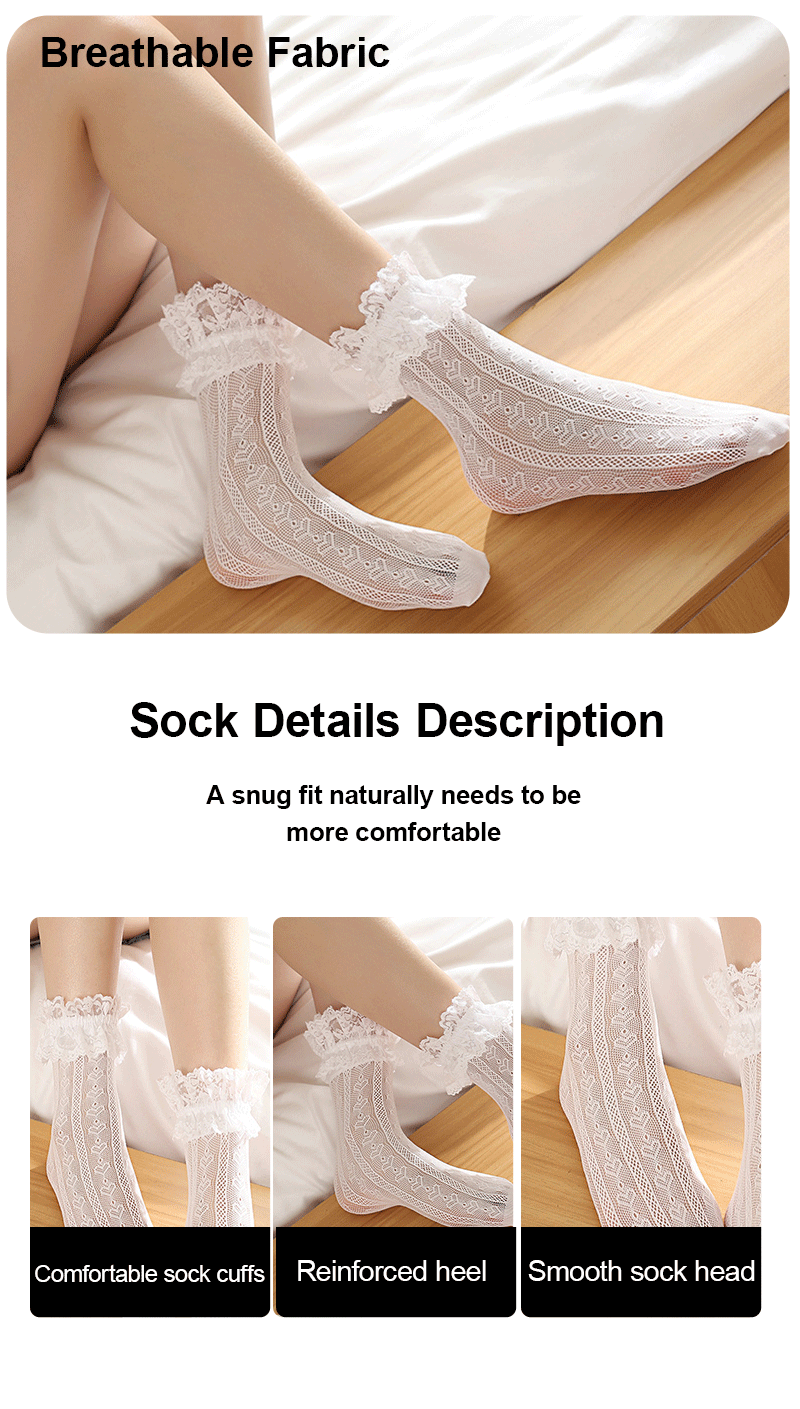 Polyester Elastane Lace Mid Tube Lolita Socks