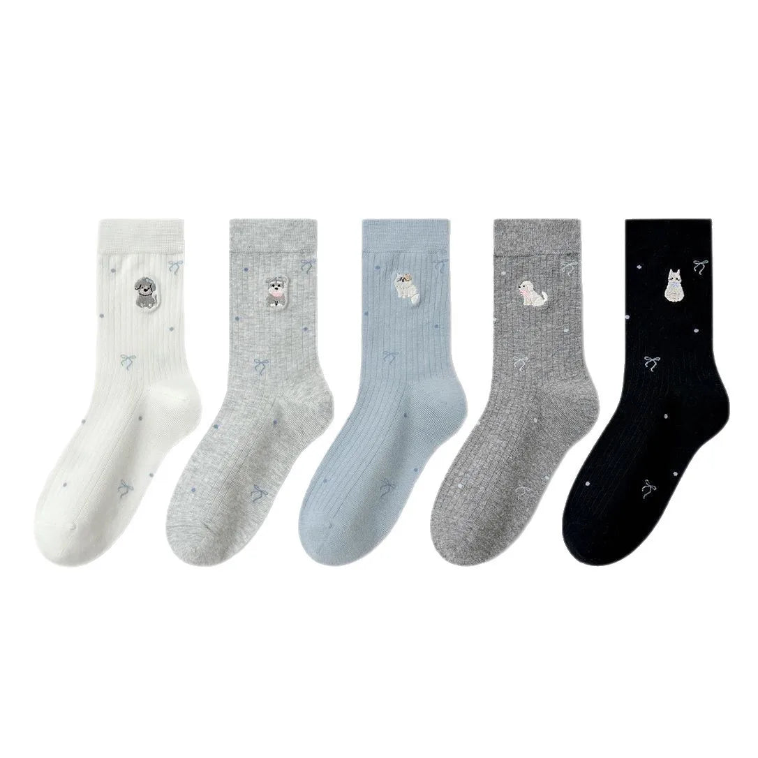Polyester Elastane Cartoon Crew Socks Five Pair Set - 2