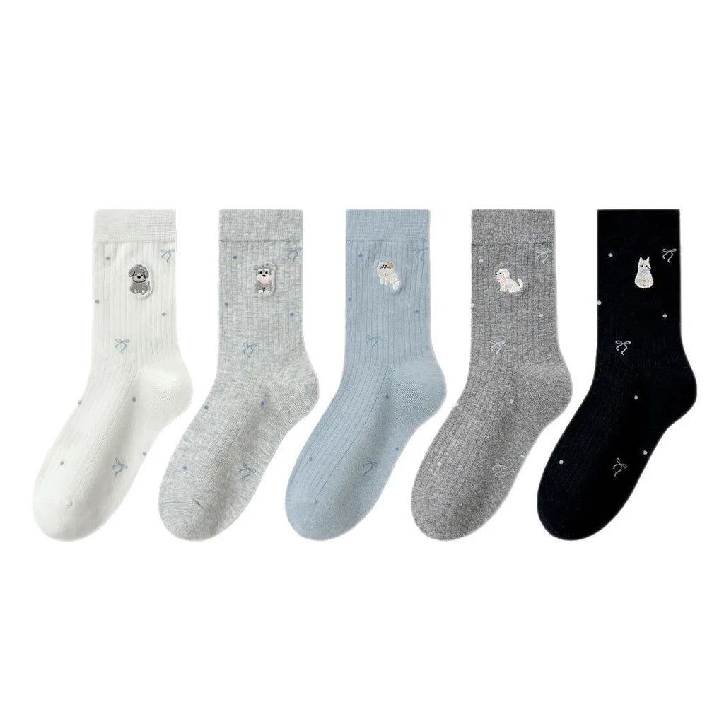 Polyester Elastane Cartoon Crew Socks Five Pair Set