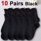 Polyester Elastane Ruffle Trim Mid Tube Socks for Women