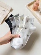 Womens Polyester Elastane Low Tube Casual Ankle Socks 5 Pack