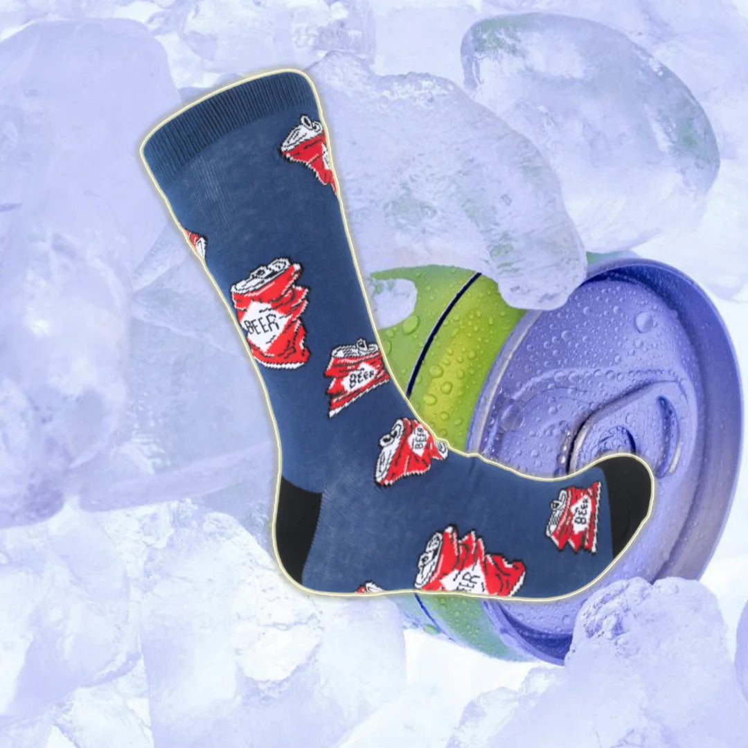 Polyester Elastane Beer Print Mid Calf Socks