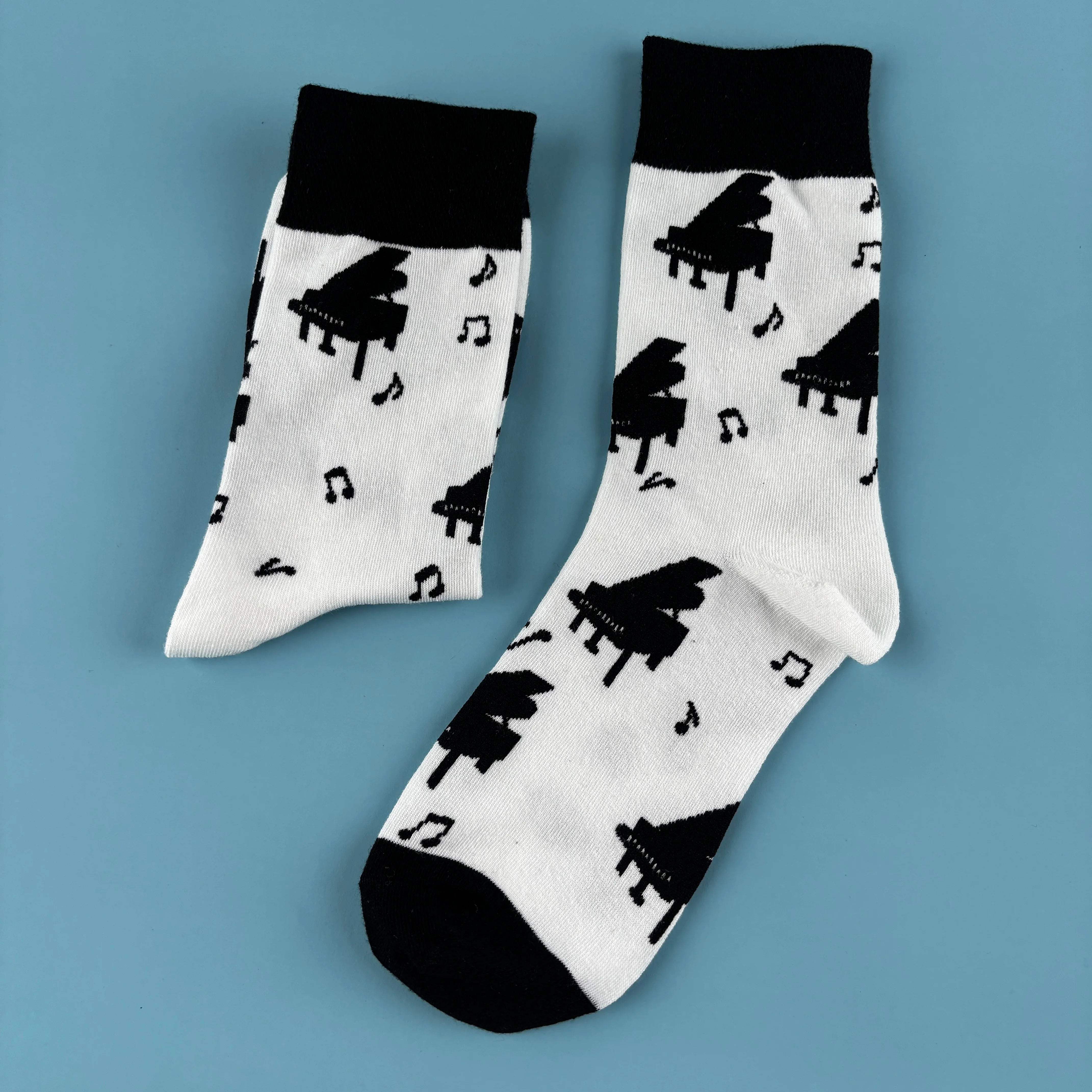 Cotton Blend Music Print Crew Socks - 5