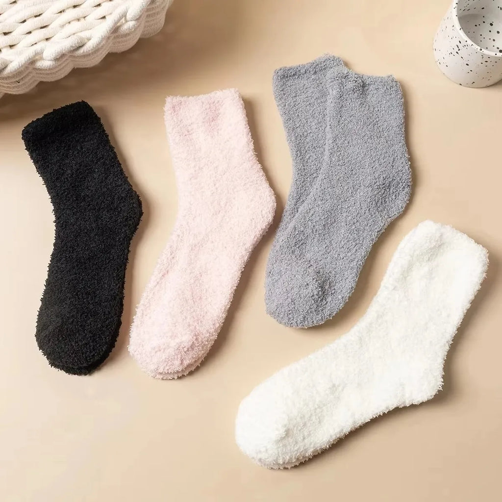Polyester Elastane Fuzzy Crew Socks Set
