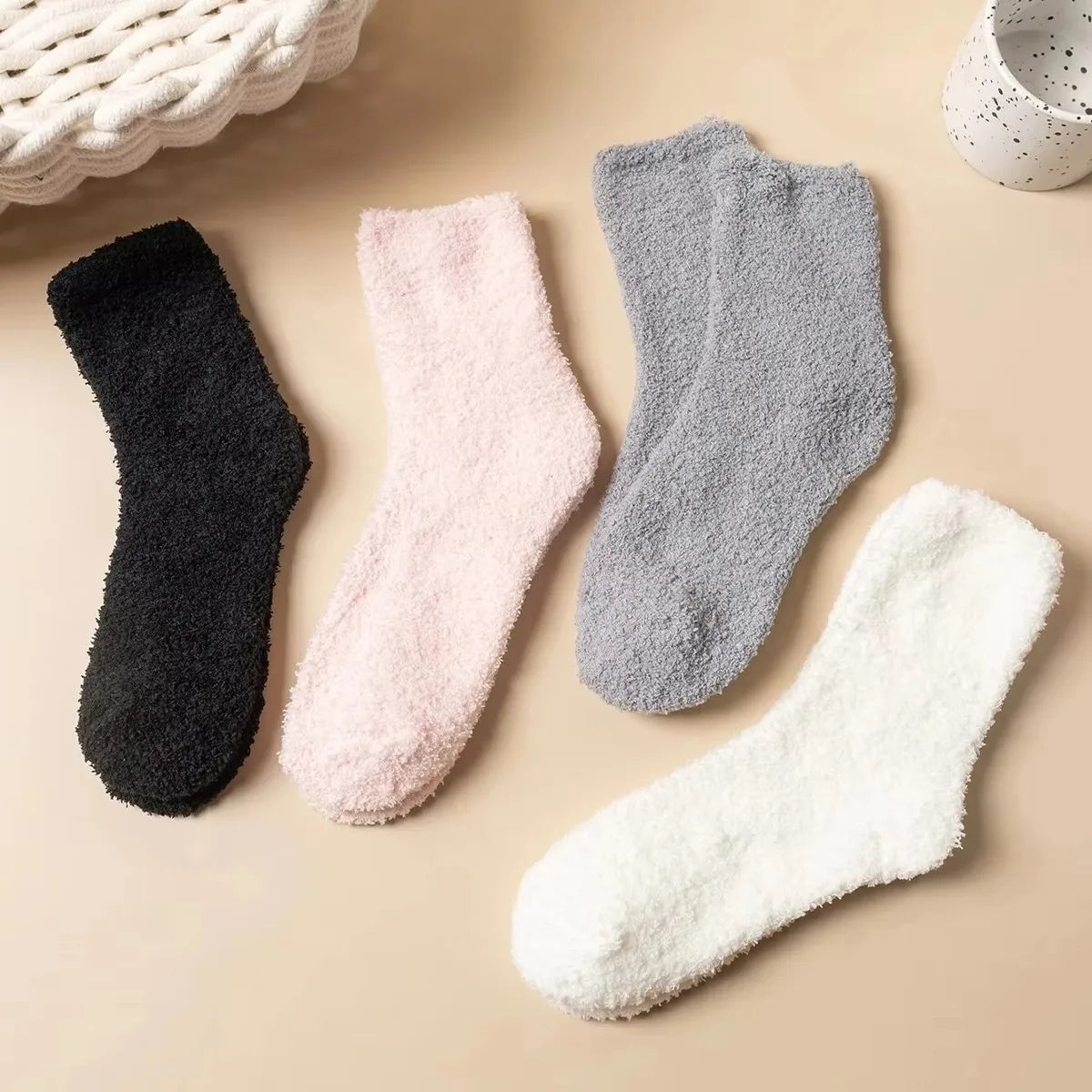 Polyester Elastane Fuzzy Crew Socks Set