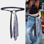 PU Leather Belt with Detachable Silk Scarf Waist Accessory