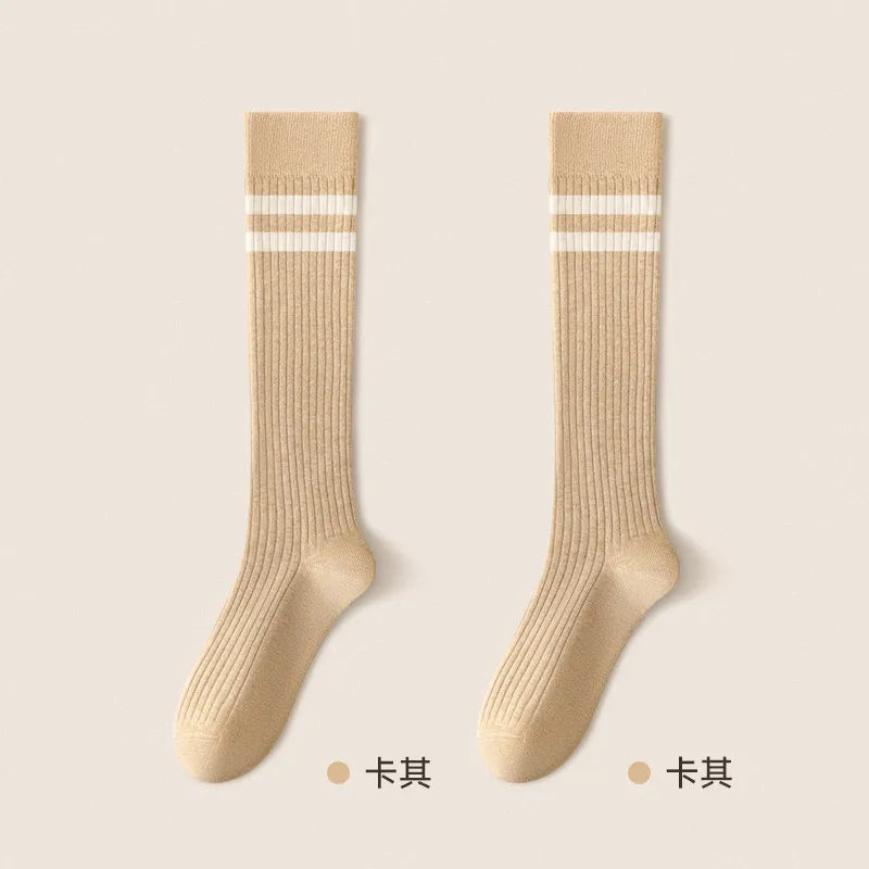 Cotton Polyester Striped Knee High Casual Socks - 10