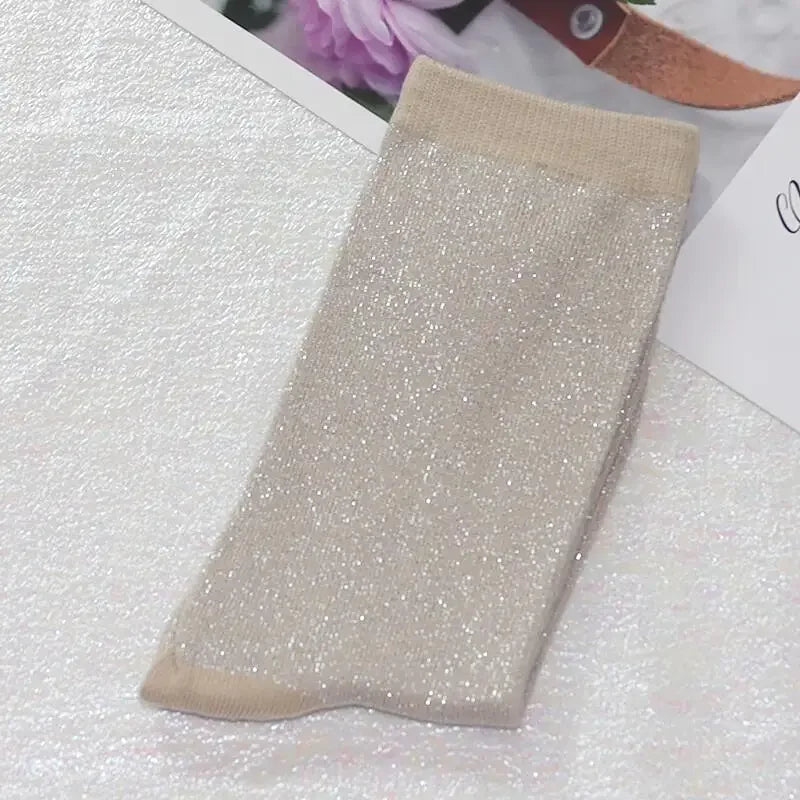 Shiny Metallic Cotton Blend Mid Tube Casual Socks