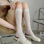 Women Nylon Floral Lace Mid Calf Socks