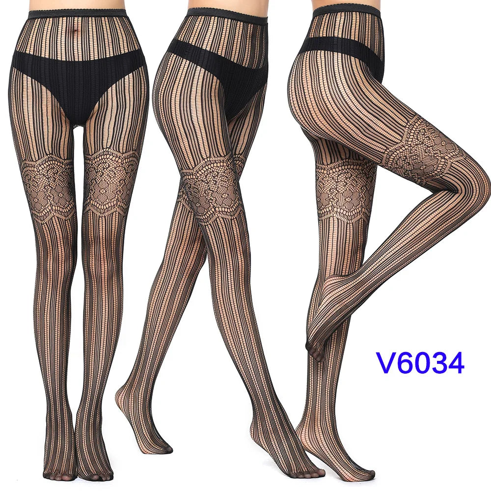 Nylon Spandex Jacquard Patterned Fishnet Pantyhose Tights