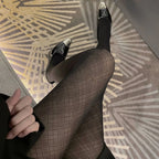 Black Plaid Pattern Polyester Elastane Womens Tights