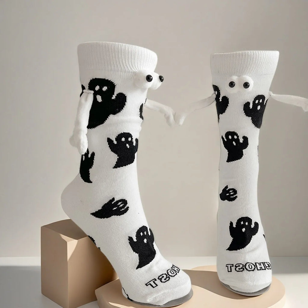 Cotton Ghost Design Magnetic Hand Holding Crew Socks