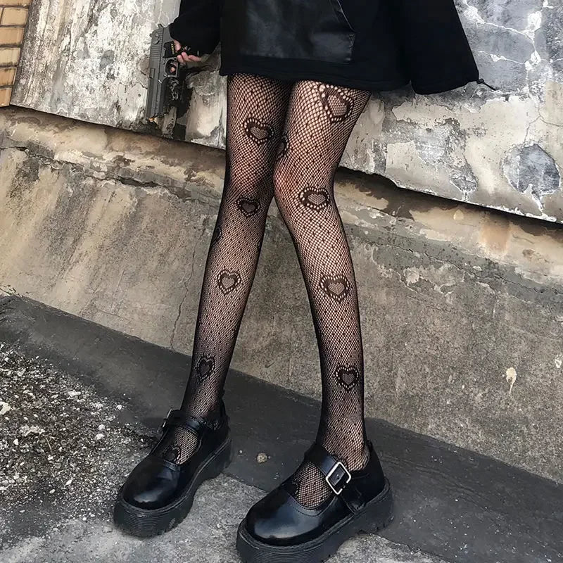 Nylon Cross Print Gothic Lolita Fishnet Tights - 10