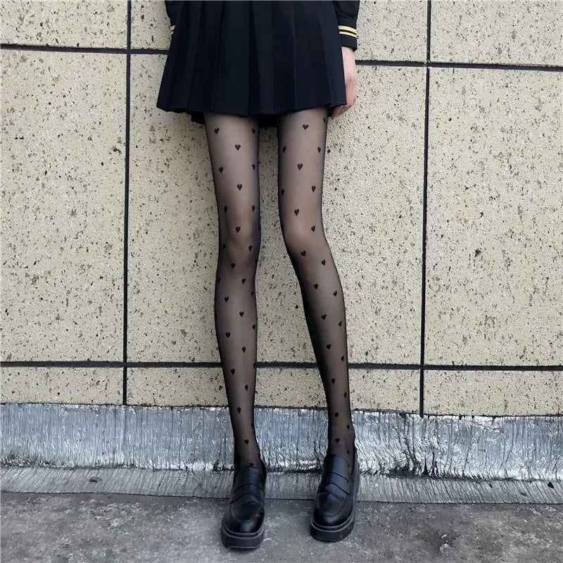 Nylon Polyester Heart Print Tights for Women - 5