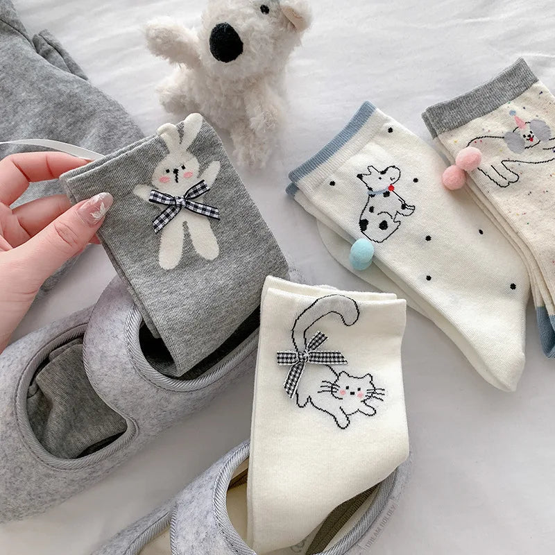 Polyester Elastane Cartoon Animal Mid Tube Socks for Women