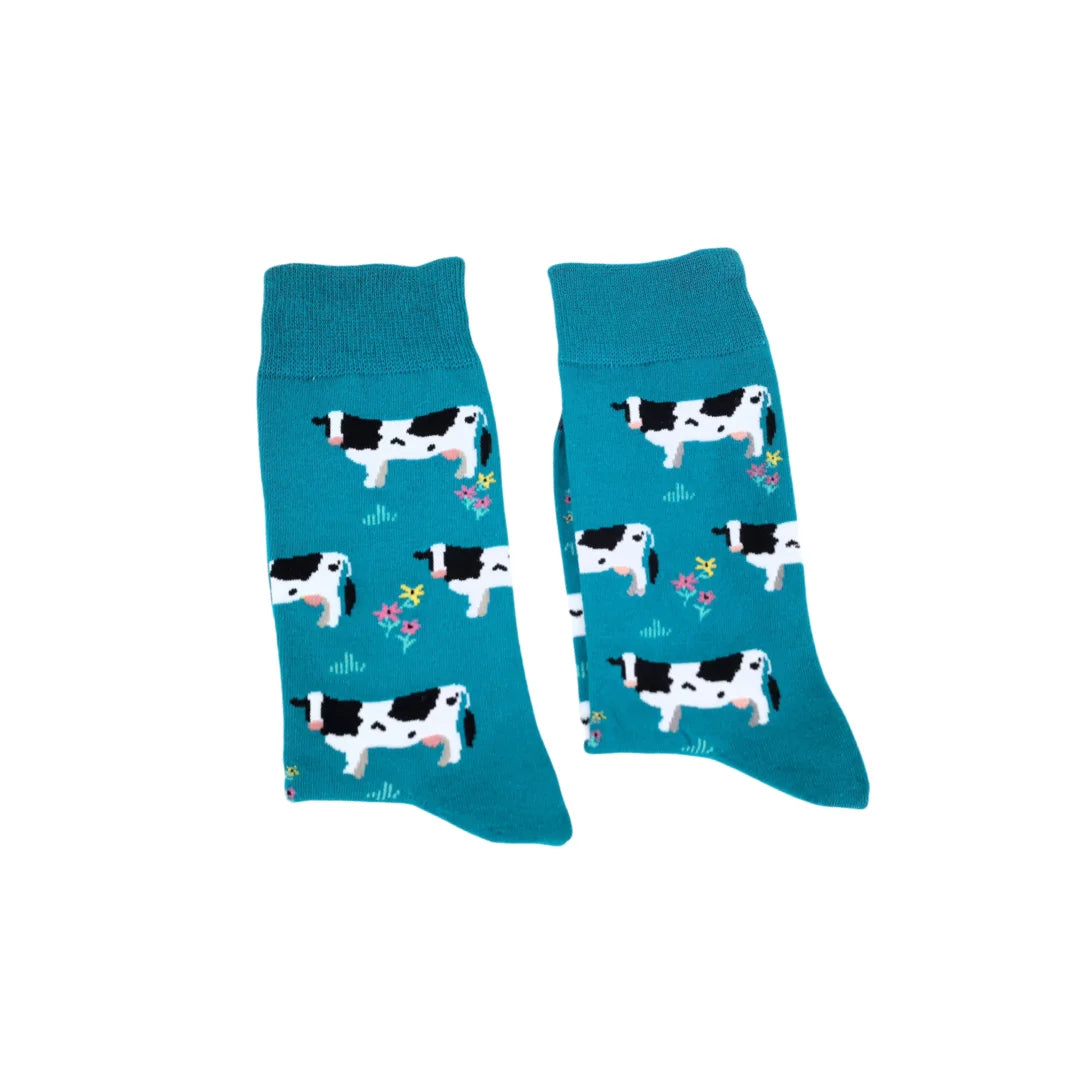 Cotton Blend Cow Pattern Unisex Crew Socks