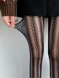 Nylon Elastane Jacquard Mesh Vertical Striped Tights