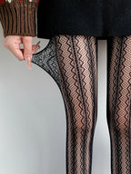 Nylon Elastane Jacquard Mesh Vertical Striped Tights