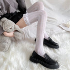 Lace Fishnet Thigh High Stockings Heart Pattern Over Knee Socks